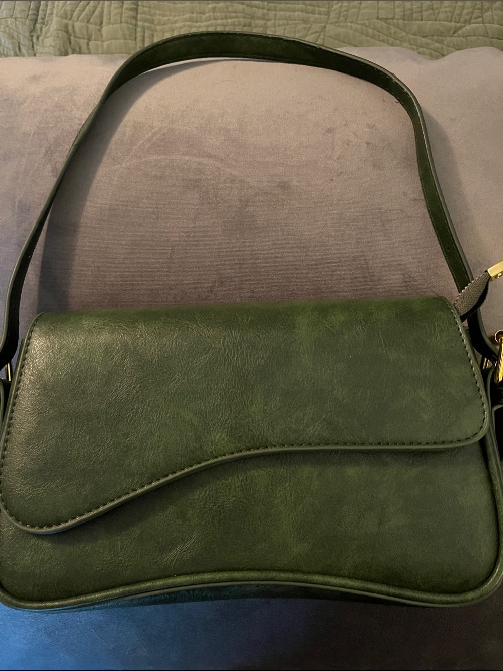 Sleek Forest Green Curved-Flap Shoulder Bag